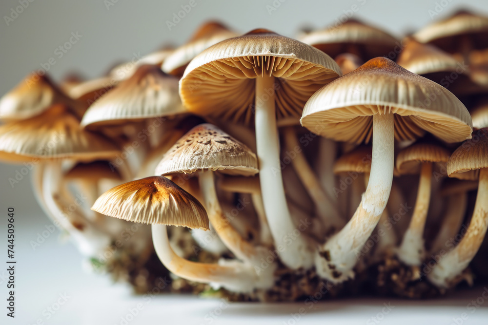 Cluster of Wild Mushrooms in Natural Setting. - obrazy, fototapety, plakaty 