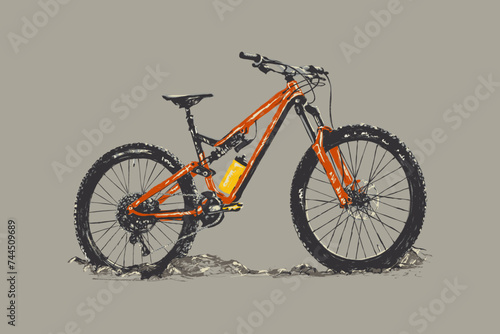 Hand drawn vector illustration of a mountain bike on a grey background