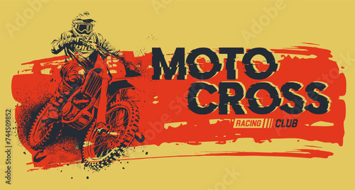 Motocross Grunge Banner with rider. Vector illustration