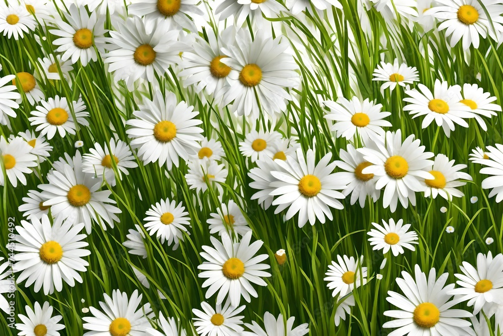 Spring green grass and daisies on a white background Spring green grass and daisies on a white background