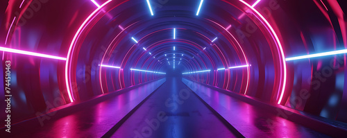 A futuristic tunnel with neon lights, creating a dynamic and sci-fi atmosphere suitable for virtual events or technological presentations