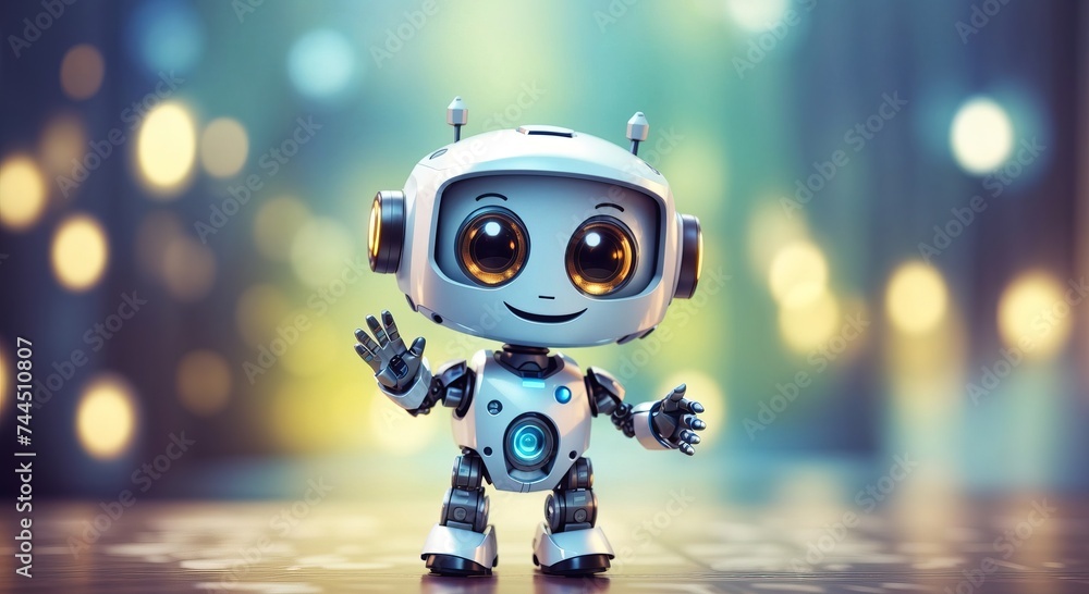 Smilling cute little robot friendly waving Smilling cute little robot friendly waving
