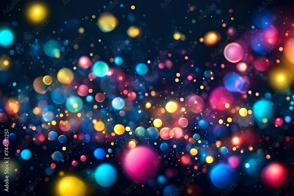 Vector abstract background with shiny blurred blue, yellow, pink colored lights in horizontal format
