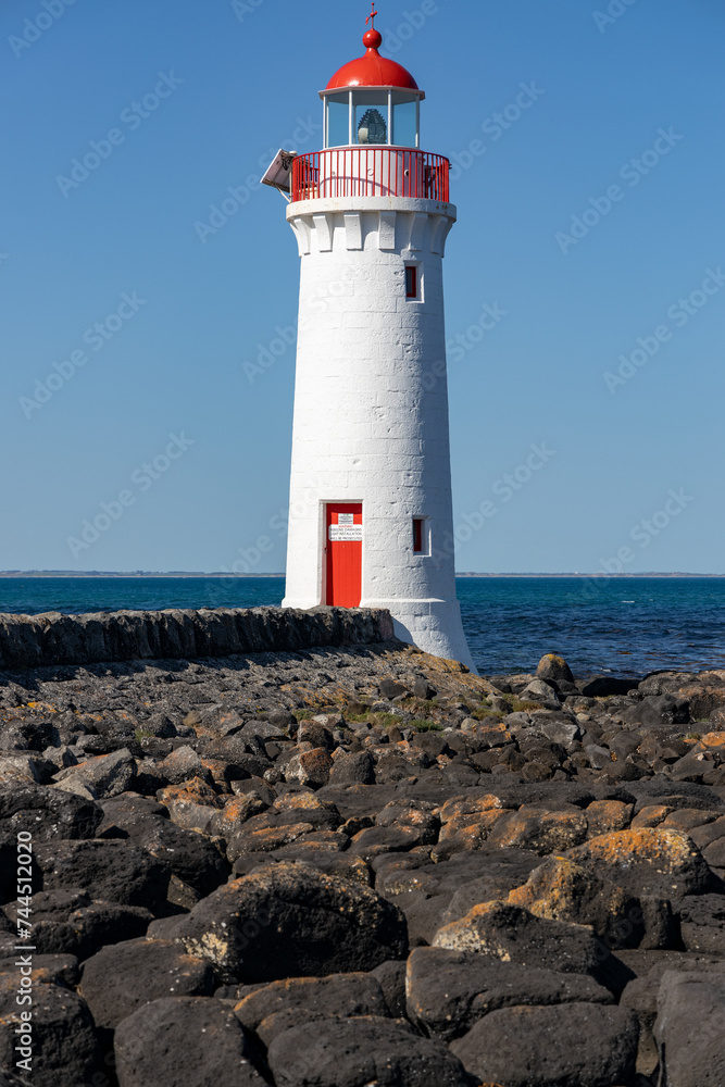 The Griffiths Island Lighthouse in Port Fairy Victoria Australia on October 2nd 2023