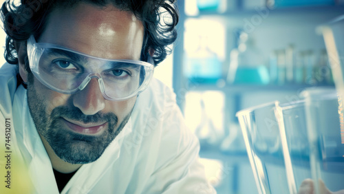 A scientist intently studies through the lens of innovation in a modern lab.