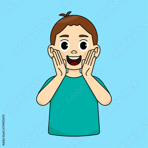 The boy shouts joyfully and announces something
