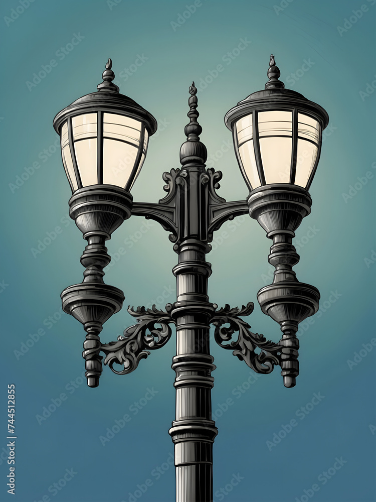 Street light with two lamps on a blue background