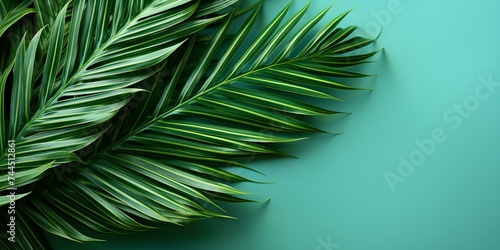 Lush palm leaf on vibrant green background for refreshing wallpaper design. Concept Greenery  Tropical Vibes  Wallpaper Design  Palm Leaf  Refreshing Outdoor Aesthetics