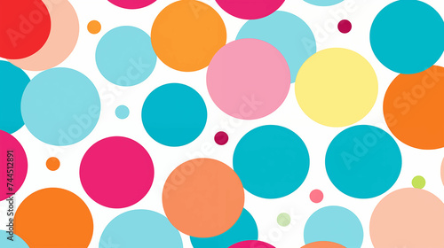 Colorful polka dots on white background. Generative AI.