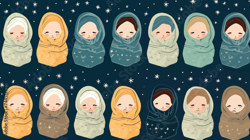 Group of babies wrapped in blankets. Generative AI