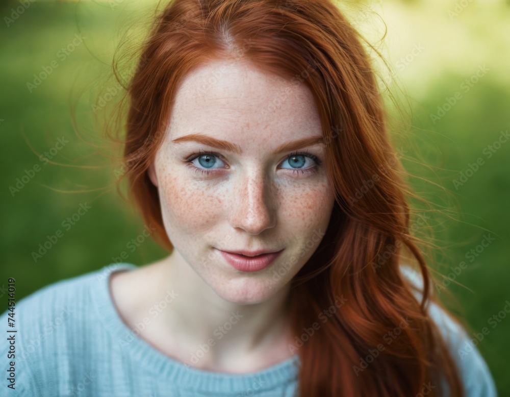 A charming red-haired girl with freckles. Portrait A charming red-haired girl with freckles. Portrait