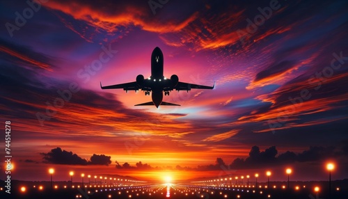 Commercial Jet Airliner Ascending During a Striking Sunset