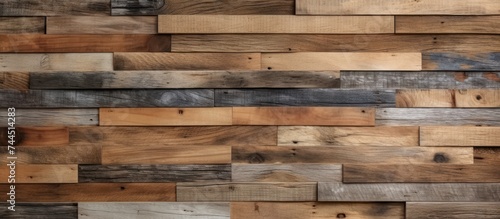 Vintage wooden floor texture with different colors and types of wood photo