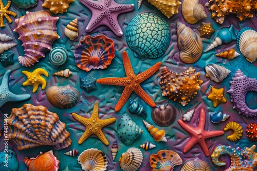 Colorful sea life pattern illustration.