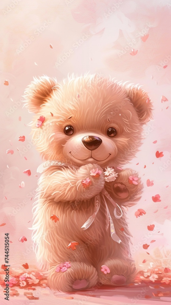A Cute Teddy Bear in Pink Background A Cute Teddy Bear in Pink Background