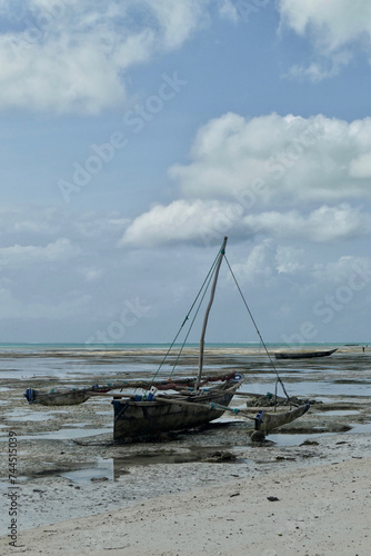 Scenic view of moored boat at Jambiani beach  Zanzibar