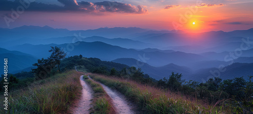 Beautiful mountainscape scenery and sunrise sky. Road to top of highest mountain of Thailand.
 photo