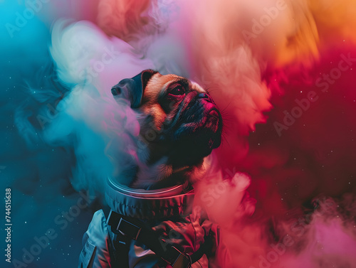 Cute pug as astronaut, generative ai image