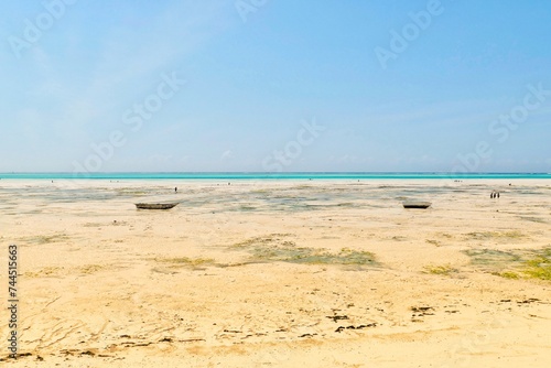 Scenic view of moored boat at Jambiani beach  Zanzibar