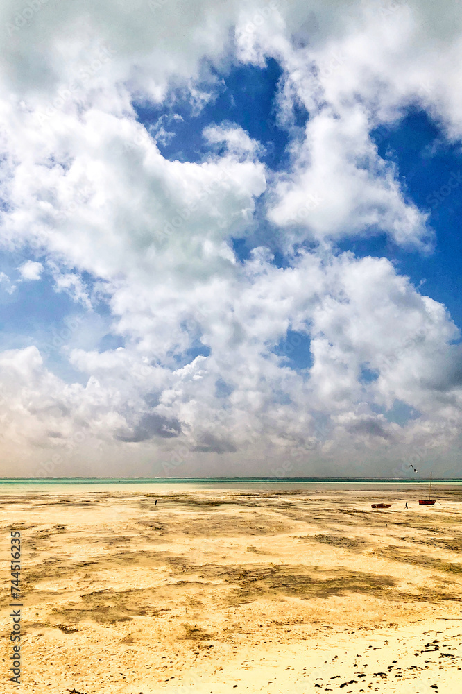 Scenic view of moored boats at Jambiani beach, Zanzibar