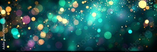 Silver bokeh on defocused teal green and coral colors abstract banner background photo