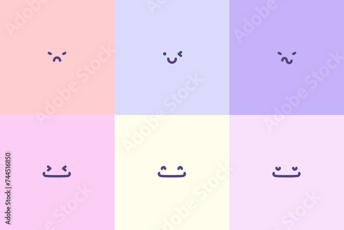 Set of Characters with Different Emotions and Facial Expressions. Square Comic Faces. Collection of Kawaii Emoticons in Anime style. Design elements for prints, textiles, stickers, avatars.