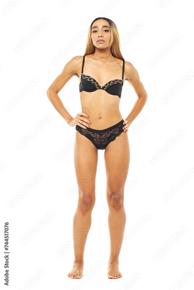 Young beautiful woman in underwear, isolated on white background Young beautiful woman in underwear, isolated on white background