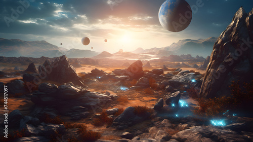  a beautiful wallpaper of rocky ground and planets