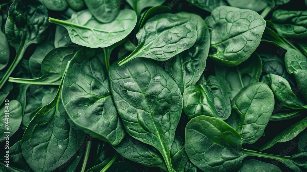 Fototapeta premium Fresh Organic Spinach Leaves Create a Wholesome Vegan and Healthy Backdrop