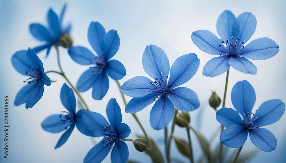 A bunch of blue flowers set against a soft textured background in varying shades of blue and the play of light and shadow creates an abstract design imbuing the image with a sense of mystery and calmn A bunch of blue flowers set against a soft textured background in varying shades of blue and the play of light and shadow creates an abstract design imbuing the image with a sense of mystery and calmn