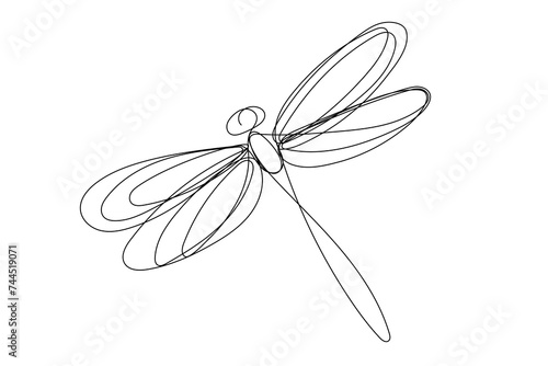 Line Art Dragonfly Sketch Doodle Illustration.  Curve Continuous Line Vector Editable Stroke Drawn Dragonfly Icon Isolated On White background. 
