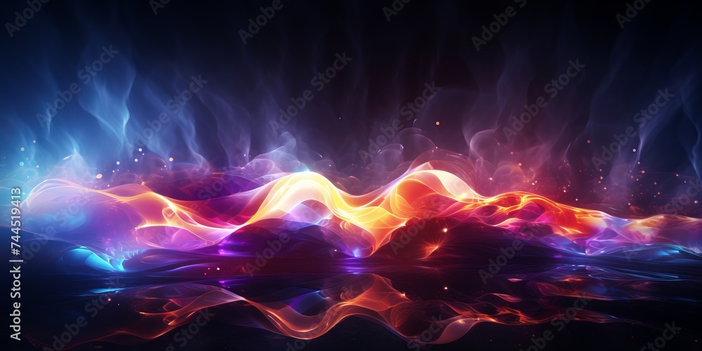 Abstract glowing waves and lighting particles with black background