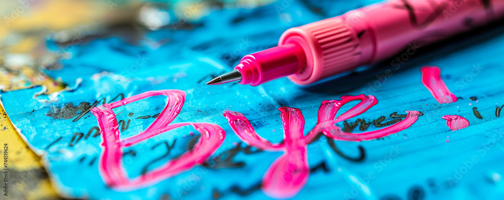 Goodbye Note Handwriten Handwritten Bye! farewell message on a yellow sticky note with pink ...