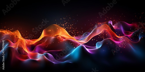 Abstract glowing waves and lighting particles with black background