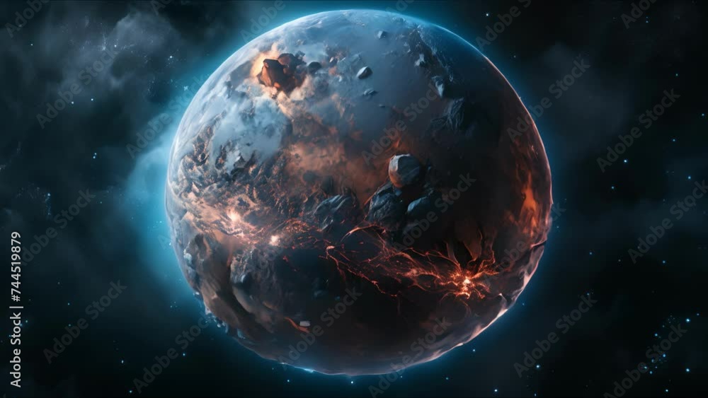 Terraforming or destroying the Earth. The planet is destroyed and explodes under the influence of earthquakes, nuclear explosions, cataclysms and wars. Apocalypse concept. AI-generated. Terraforming or destroying the Earth. The planet is destroyed and explodes under the influence of earthquakes, nuclear explosions, cataclysms and wars. Apocalypse concept. AI-generated.