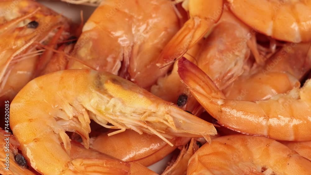 Shrimps on the plate. Fresh prawns, healthy seafood, close up, 4k footage. Shrimps on the plate. Fresh prawns, healthy seafood, close up, 4k footage.