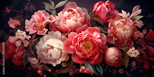 Beautiful Floral Composition with Peonies and Flowers