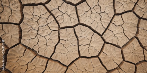 Top view close-up on ecology abstract background with dry cracked earth