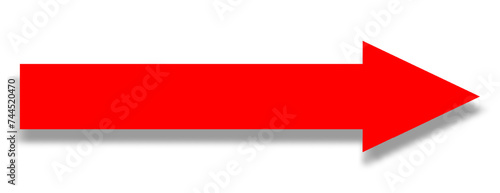 The red icon is a solid long arrow pointing in the direction on a transparent background. Arrow icon, pointer, road sign. Vector EPS 10.