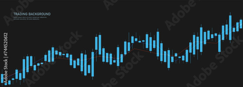 A chart of financial candlesticks on a black background. Charting tools for traders. The market of cryptocurrency exchanges. Vector illustration.
