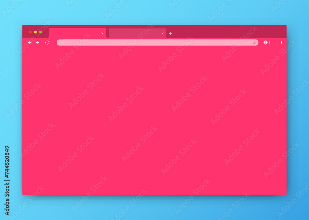 The design of the web browser window in purple on a blue background. An empty website layout with a search bar and toolbar. Vector EPS 10. - obrazy, fototapety, plakaty 