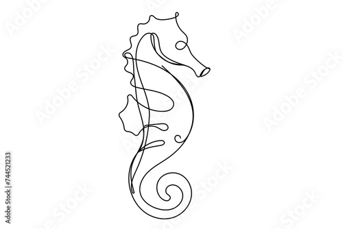 One Continuous Line Art Seahorse Animal Sketch. Doodle Outline Editable Vector Illustration. Wild Sea Marine Animal Mascot Symbol Contour Logo Design