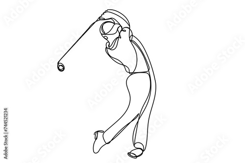 Line Art Golf Sport Advertising Concept. Golf Game Play Competition Outline Sketch Icon Isolated On White Background. Men Golf Player Silhouette