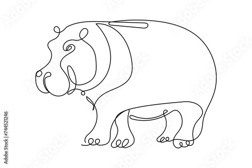 Line Art Hippopotamus Sketch Illustration. Doodle One Continuous Line Drawn Hippo Animal. Editable Vector Wild Savage Animal Icon.