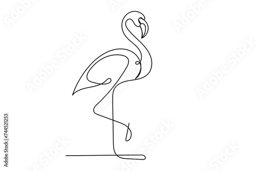  Line Art Flamingo Bird Illustration. One Continuous Editable Outline Drawn. Abstract Doodle Vector Bird Isolated On White Background