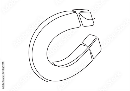 One continuous line drawing of magnet. Client and talent attraction concept in simple linear style. Symbol of hr hiring and recruiting in Editable stroke.