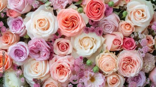 Multicolor pastel roses for bridal arrangement