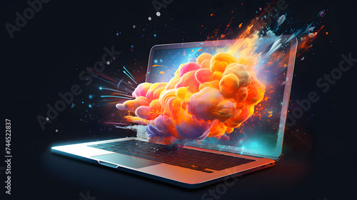 a cosmic explosion erupts from the laptop screen