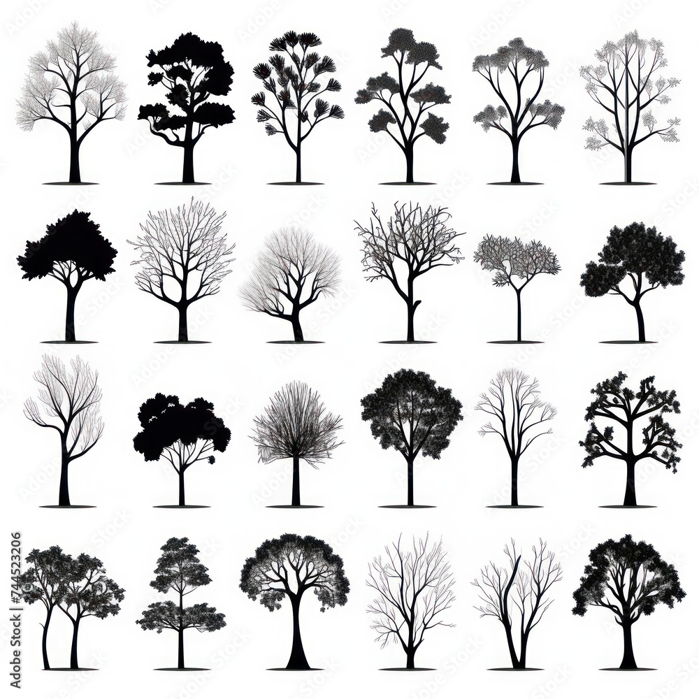 Obraz premium Illustration of silhouette trees set on a white background.