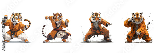 Martial Artist Tiger in Action Pose, Disciplined Fighter Animal Vector Design. animal character vector illustration set
